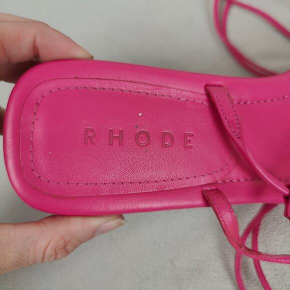 Rhode Santana Sandals Womens 40 10 Dark Pink Leather Strappy Lace‎ Up Flats - Picture 3 of 7